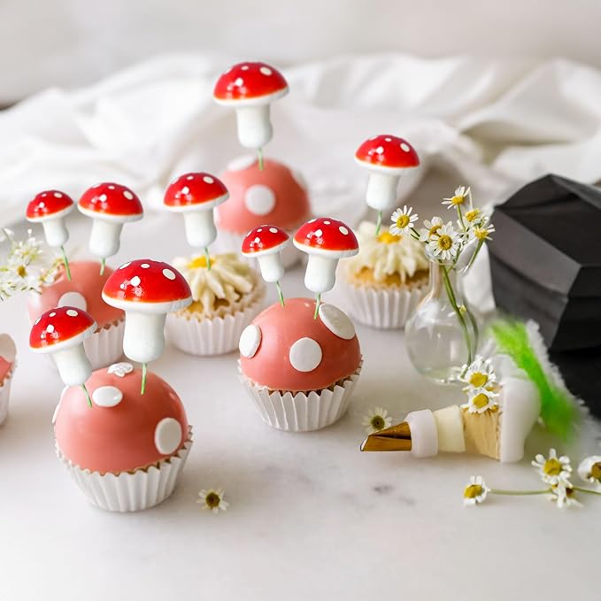 Gyufise 30Pcs Mushroom Cake Decorations Red Mini Mushroom Toothpicks Mushroom Cupcake Toppers Mushroom Cake Picks for Birthday Baby Shower Party Micro Landscape Decorations