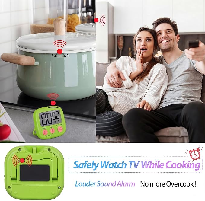 Weewooday 6 Pcs Small Digital Kitchen Timer Magnetic Back and Switch Minute Second Count up Countdown Big LCD Display Loud Alarm for Teacher Cooking Baking (Colorful)