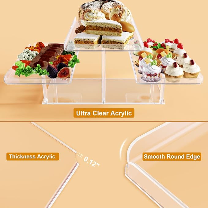 Bakzon 3 Tier Serving Tray for Entertaining, Acrylic Dessert Table Display Set for Party Supplies, Serving Platters and Trays for Food, Cupcake Buffet Dessert Risers Stands for Weddings Baby Shower