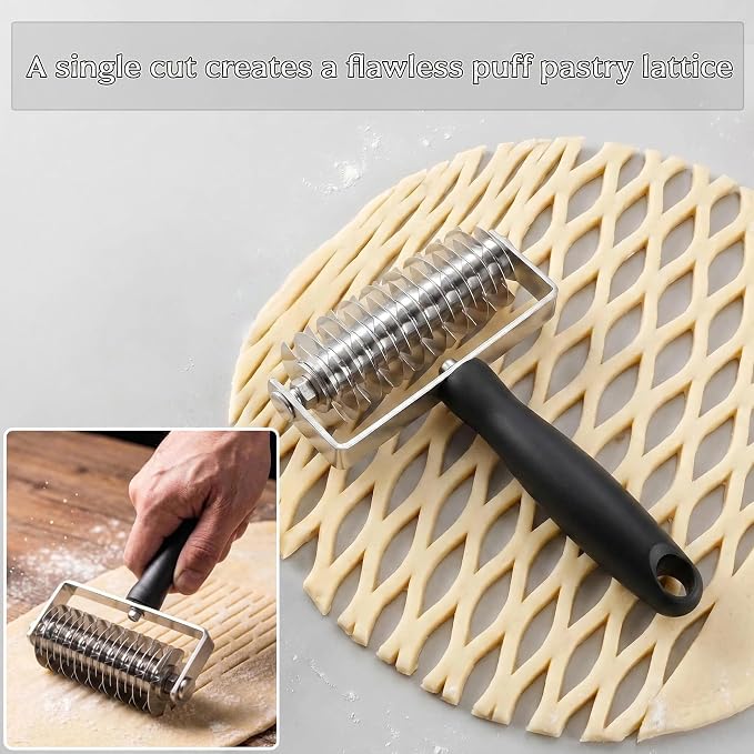 Pastry Lattice Roller Cutter - EVNSIX Stainless Steel Professional Dough Lattice Top Pie Pizza Bread Pastry Crust Lattice Roller Cutter