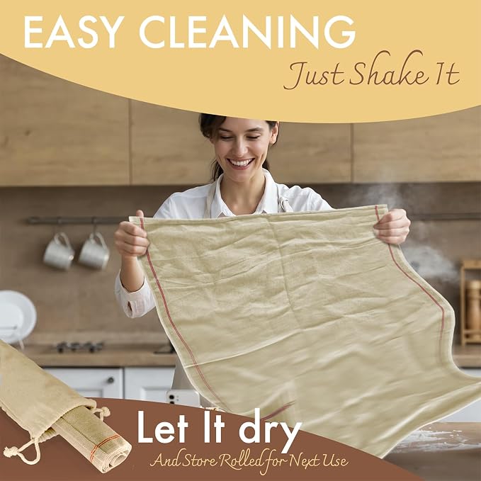 Professional Bakers Couche Extra Large 35" x 26" Heavy Duty Canvas Weight Linen Proofing Cloth - 100% Natural Flax Linen - with Bonus Storage Bag