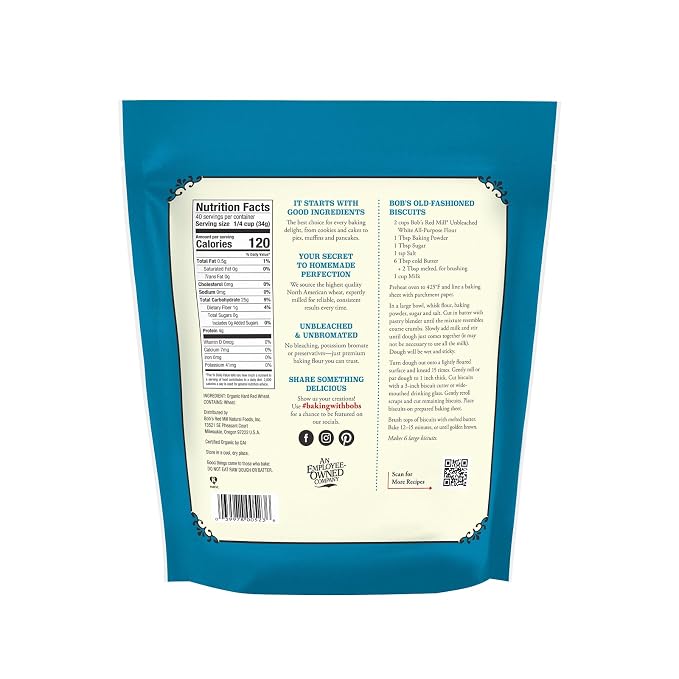 Bob's Red Mill Organic All Purpose Unbleached Flour, 3 Pound (Pack of 1) - Non-GMO, Vegan, Unbromated, Unenriched