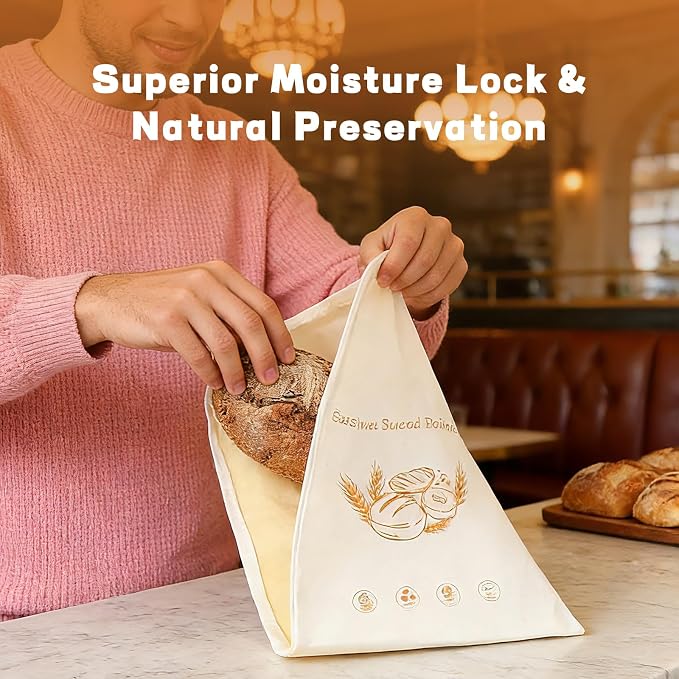 1 Pack Beeswax Bread Bags for Sourdough,Reusable Organic Linen Beeswax Bread Bag for Homemade Sourdough 17 x 13 Inches Food Storage Cloth Bag – Freezer-Friendly & Freshness Preservation