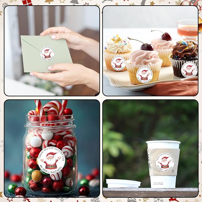 Heyfibro 500 PCS 1.5 Inch Thank You for Supporting My Small Business Stickers for Packing, Party, Bags, Boxes((Santa Claus))