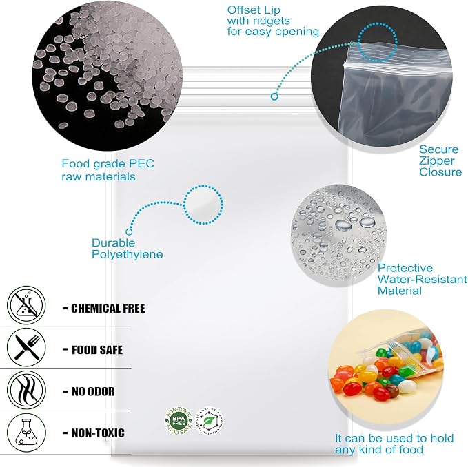 4''x 6'', (Pack of 100) 2 mil Thick Clear Plastic Reclosable Zip Poly Bags with Resealable Lock Seal Zipper for Photo, Jewelry, Bakery, Treats, Travel, Storage, Packaging & Shipping