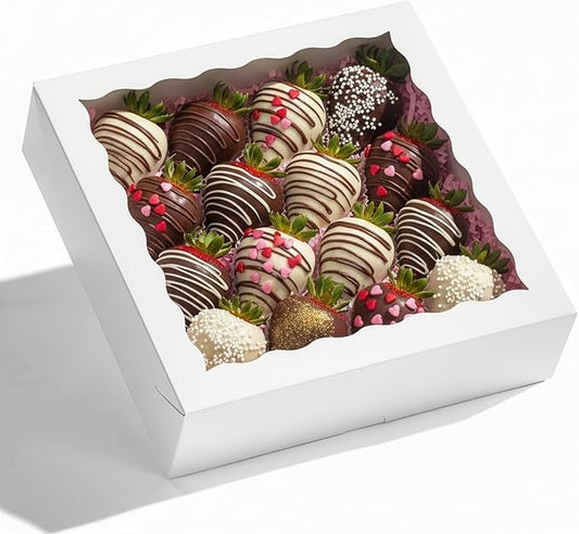 12Pack 9X9X2.5 Inches White Bakery Boxes,Pie Boxes with Clear Window Treat Boxes for Chocolate Strawberries, Pastries, Muffins, Donuts,Cookie,Breakable Heart