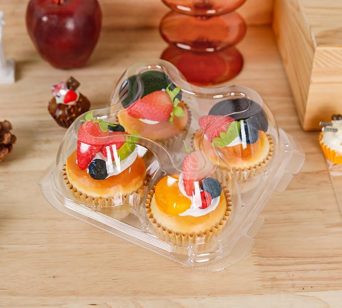NPLUX 4 Compartment Cupcake Containers 20 Pack Cupcake Holder with Connected Airtight Lid Cupcake Boxes for 80 Cupcakes Muffins, BPA Free, Standard Size