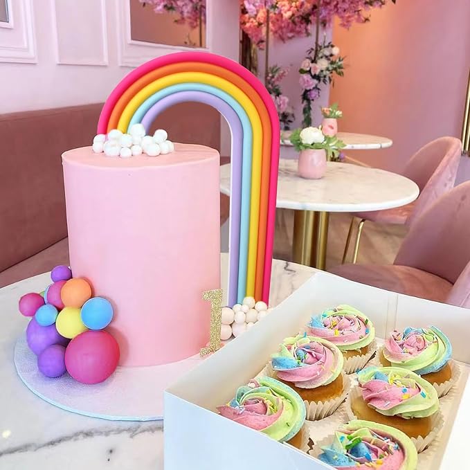 28PCS Rainbow Cake Toppers Colorful Balls Cake Decorations for Wedding Baby Shower Girls Boys Birthday Party Supplies (Colorful)