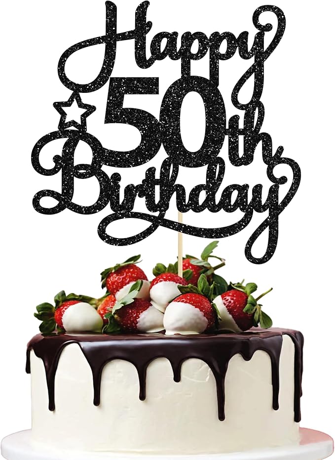 1 Pack Happy 50th Birthday Cake Topper Black Glitter 50 & Fabulous Cheers to 50 Years Old 50th Birthday Cake Pick for Celebrating 50th Birthday Anniversary Party Cake Decorations Supplies
