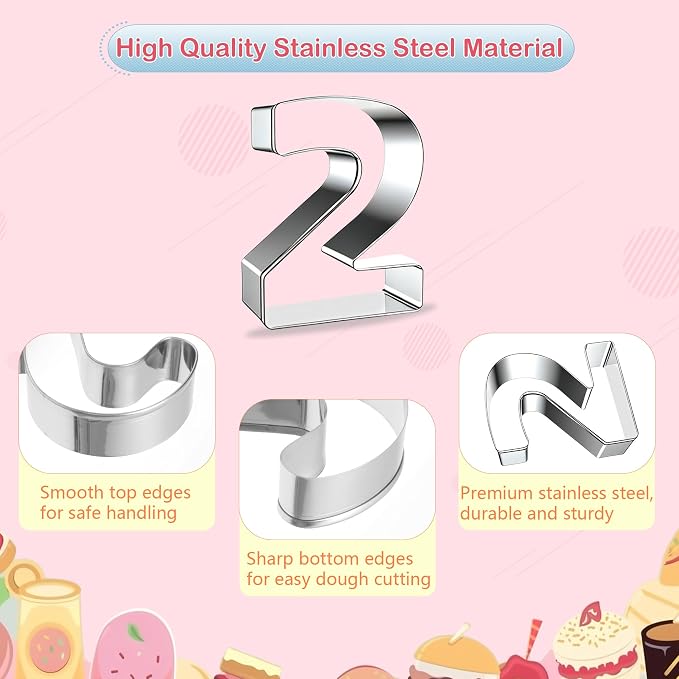 9 PCS Number Cookie Cutter Set, Stainless Steel 0-8 Shaped Cookie Cutter Number Biscuit Cutters Molds Baking Molds for DIY Crafts Birthday Graduation Xmas New Year Party Homemade Treats Baking