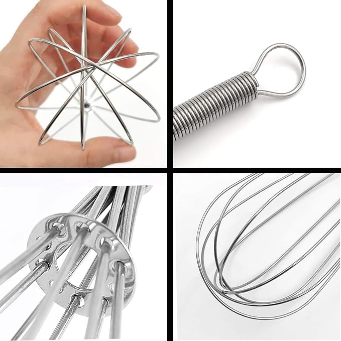 Digead Mini Wire Whisk, 2 Pack - 8 & 10 Inch Small Whisk for Cooking - Ergonomic Spiral Handle, 304 Stainless Steel - Lightweight Mixing Tool for Whisking, Beating, Blending & Mixing Sauces - Silver