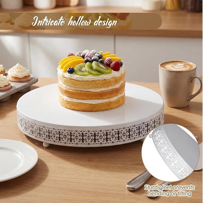 Wenqik White Cake Stand 18 Inch Metal Round Cupcake Dessert Wedding Cake Stand with Cutting & Spatula Cookies Display Holder Fruit Serving Tray for Table Wedding Birthday Anniversary Party