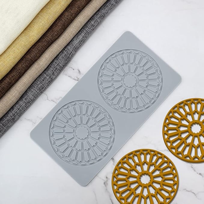 TUKE 3D Leaves Silicone Molds Flower Cake Fondant Mat Bee Leaf Pastry Moulds Rose Impression Chocolate Hollow Lace Mold (Circular_8.88x4.6x0.12inch_B)