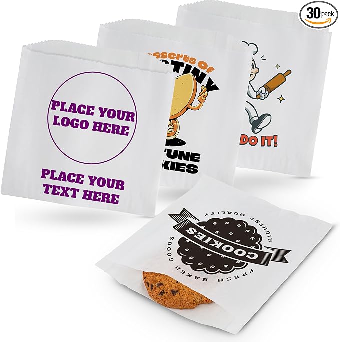 MT Products Custom Printed Small White Paper Bags 6" x 6.5 - Personalized Disposable White Cookie Bags