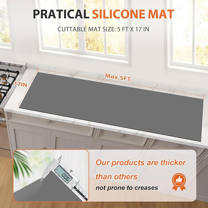 Silicone Mat Roll - Silicone Mats for Kitchen Counter, Heat Resistant Countertop Protector, Non-Slip Table Mat Desk Saver Pad, Multi-functional Cuttable Silicone Mat, Craft Mat - 17IN X 5FT