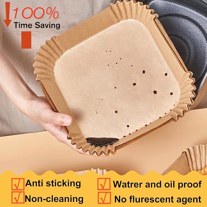 Air Fryer Disposable Paper Liner Square 10 Inch, 125Pcs Largest Square Air Fryer Paper Liners for 8-12QT Air fryer, Non-stick Food Grade Parchment Paper for Frying, Cooking, Roasting and Microwave