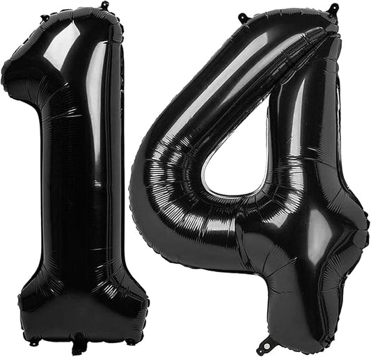 Black Number 14 Balloon 40 Inch, 14th Birthday Party Decorations for Children, Giant 14 Foil Balloon for Party Supplies