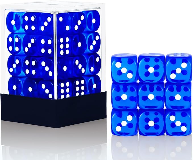 36 of Pack 12MM 6 Sided MINI Dice Set,Translucent Colors Game Dice Set, 6 Sided Standard Colored Dices for Tenzi, Farkle, Yahtzee, Bunco or Teaching Math, with Portable Plastic Box（Dark Blue）