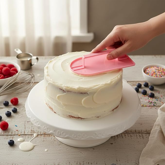 2 Pcs Cake Decoration Icing Smoother, Fondant Smoothing,Plastic Polisher Cake Decorating Tools, Fondant Smoother Set, Icings Scraper Paddle Tool for DIY Cakes (5.7" x 3.1", Pink, White)