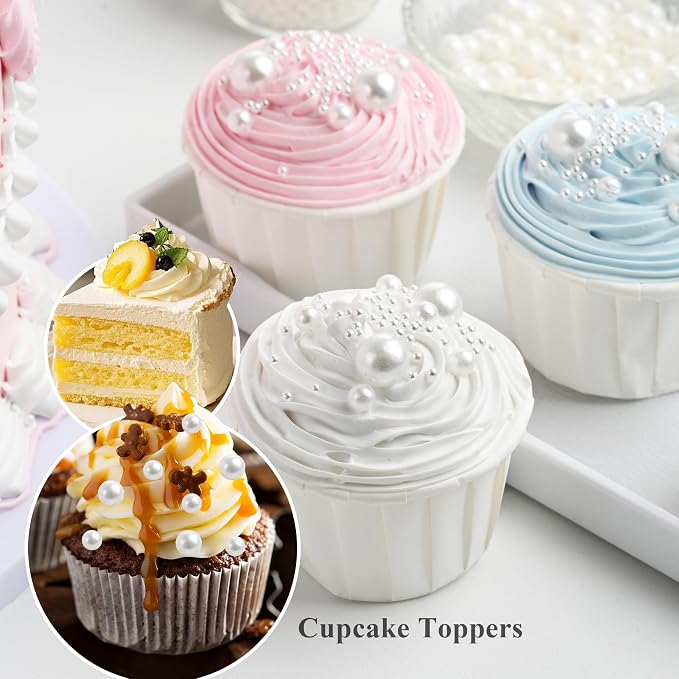 Homankit Edible White Pearl Sprinkles for Baking, 4 Sizes Mix Sugar Pearls Cake Decorations for Cupcake Toppers Cookie Decorating Birthday Party Wedding Valentines Christmas Supplies