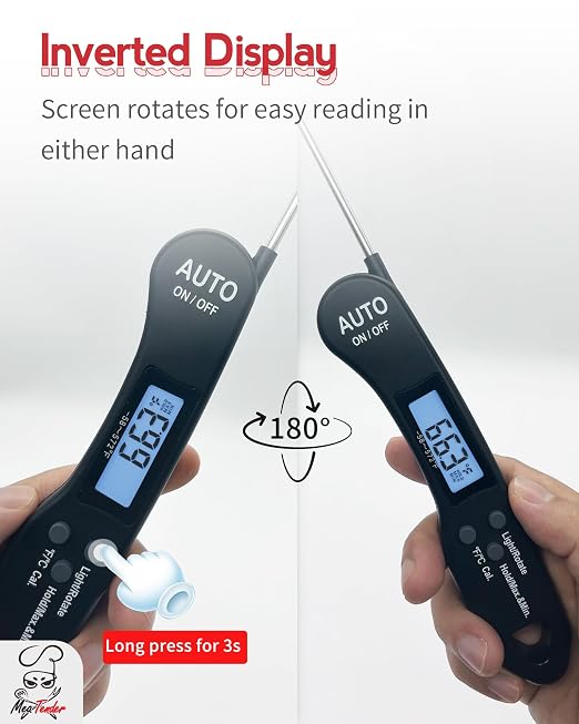5 PCs Fast 1.2s Instant Read Meat Thermometer for Grilling & Smoking, ±1°F Accuracy with Calibration, Reversible Backlit LCD for Left/Right Hand, Magnetic Digital Food Thermometer for BBQ, Candy, Oil