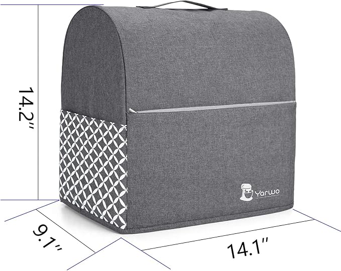 YARWO Stand Mixer Dust Cover Compatible with KitchenAid Mixer 4.5 qt -5 qt | Top Handle, Side Pockets for Kitchen Accessory, Dust-proof Protective Cover for Tilt-Head 4.5/5 qt, Washable, Gray with Grid