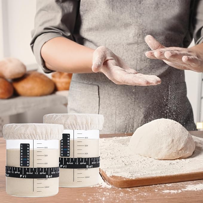 Sourdough Starter Jar Kit, 26 OZ Wide Mouth Sour Dough Starter Jars Glass, Sourdough Bread Baking Supplies, Sourdough Tools for Beginners and Pro, 2 Pack