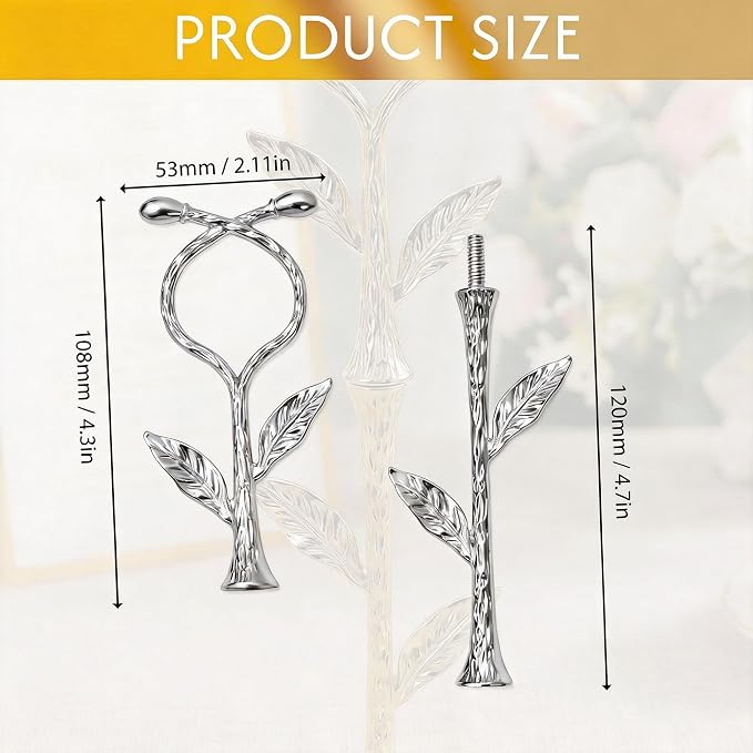 2 Tier Silver Cake Stand Tiered Tray Hardware Kit,Dessert Plate Hardware | Metal Heavy Duty Dessert Fruit Plate Holder Parts with Vine pattern Decor for Wedding Party