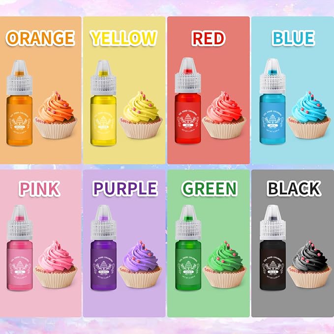 Food Coloring Gel Set, 8 Colors Concentrated Gel Based Edible Dye for Cake Cookie Macarons Cupcake Decorating Gluten Free Flavorless Baking Coloring - 6g/Bottles