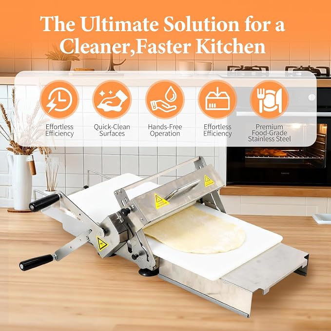 32.6" x 11.8" Folding Manual Dough Sheeter with PE Board – Stainless Steel Countertop Dough Roller Machine, Adjustable Thickness (0–25mm) for Pastry, Pizza, Croissant, Cookie & Pasta