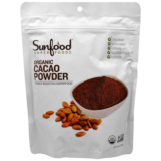 Sunfood Superfoods Cacao Powder Organic - Pure Raw Chocolate Powder for Baking, Rich & Unsweetened, Certified USDA Organic, Non-GMO, Vegan, Gluten Free, Earth Kosher - 8 oz Bag