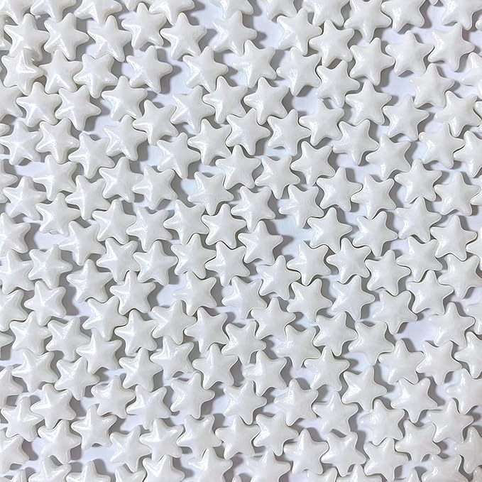 Sentovac 10mm White Star Sprinkles Edible Sugar for Cake Decorating White Star Sprinkles Cake Topper Cupcake Cookie Baking Decorations Halloween Christmas Wedding Supplies