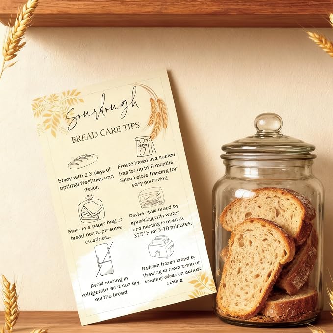100 Pack Sourdough Bread Care Instruction Cards 2x3.5 Inch StorageTips Cards Bakery Starter Client Packaging Cards Dessert Cake Baking Supplies
