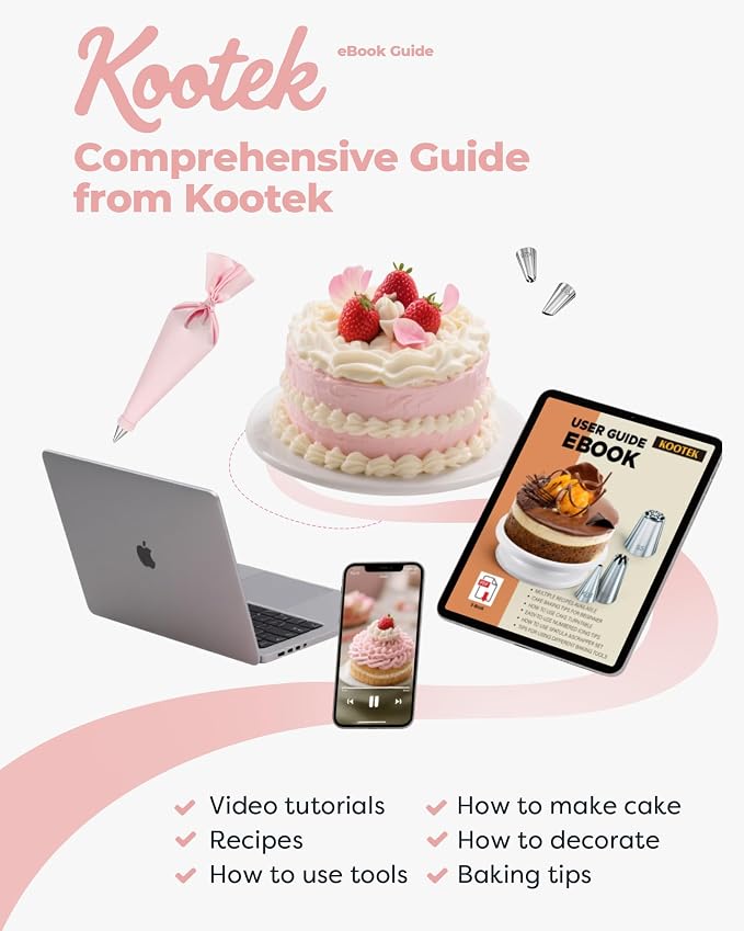 Kootek 158PCs Cake Decorating Kit with Aluminum Cake Turntable, 64 Piping Tips, 50+2 Pastry Bags, Frosting Spatulas, Leveler, Scrapers, Fondant Molds, and More Baking Supplies Decorating Tools(Pink)