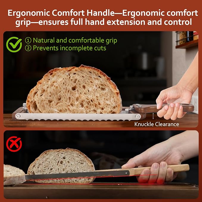 Bread Slicer for Homemade Bread-Adjustable Wooden Sourdough Bread Knife with Thickness Guide,Cutter Tools for Crusty Sourdough & Baguette,Ambidextrous Use,Gift for Baker