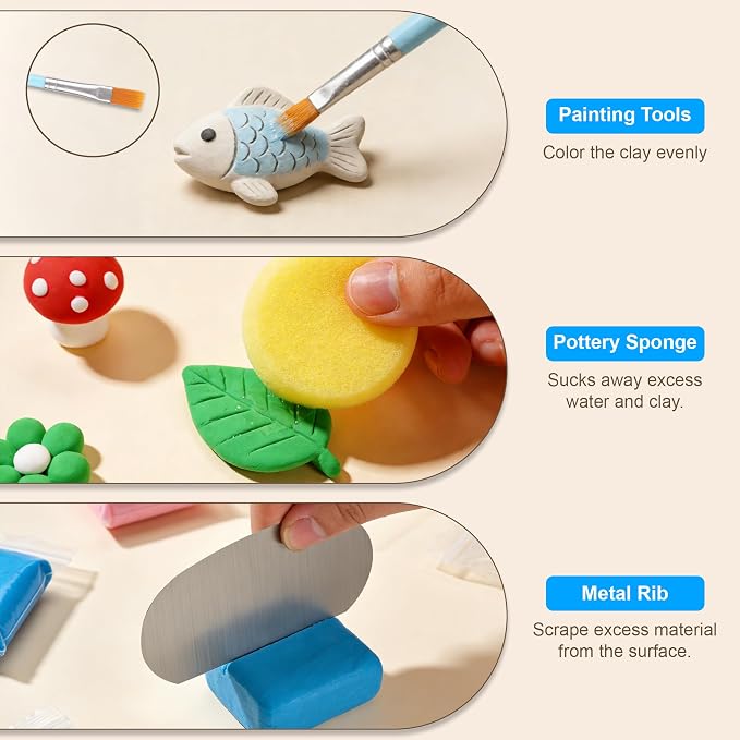Acantha 35 PCS Pottery Tools Kit, Professional Ceramic Sculpting, Carving, and Air Dry Clay Kit for All Ages - Includes Trimming, Dotting, Embossing, Scoring, Fondant, Painting and Polymer Clay Tools