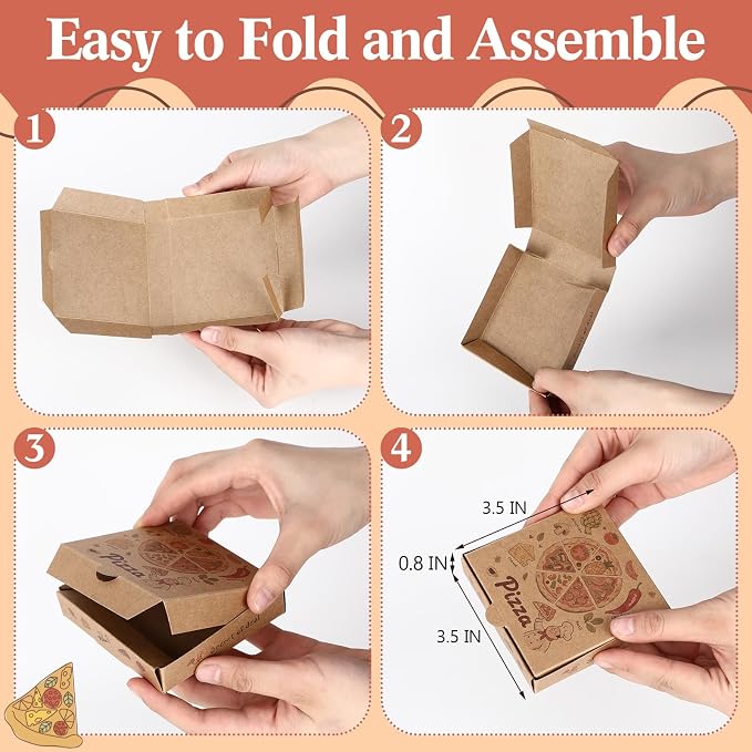 50 Pcs Mini Pizza Box 3.5 x 3.5 x 0.8 Inch Kraft Small Pizza Boxes Cookie Mini Pies Party Favors for Guests Celebrations Party Favors Weddings