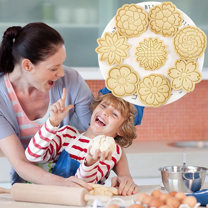 Flower Cookie Cutters Set 8 Pcs Fancy Floral Shaped Biscuits Baking Tools for Party Favors (Flowers E)