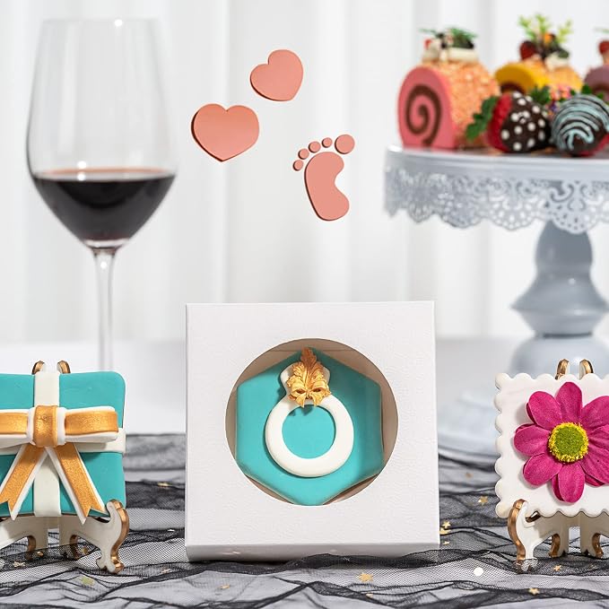 RomanticBaking Valentine Cookies Boxes With Window 4 3/8" x 4 3/8" x 1 1/5" 100 Pack individul Pyo Small Gift Boxes Mini Dount/Pie Boxes