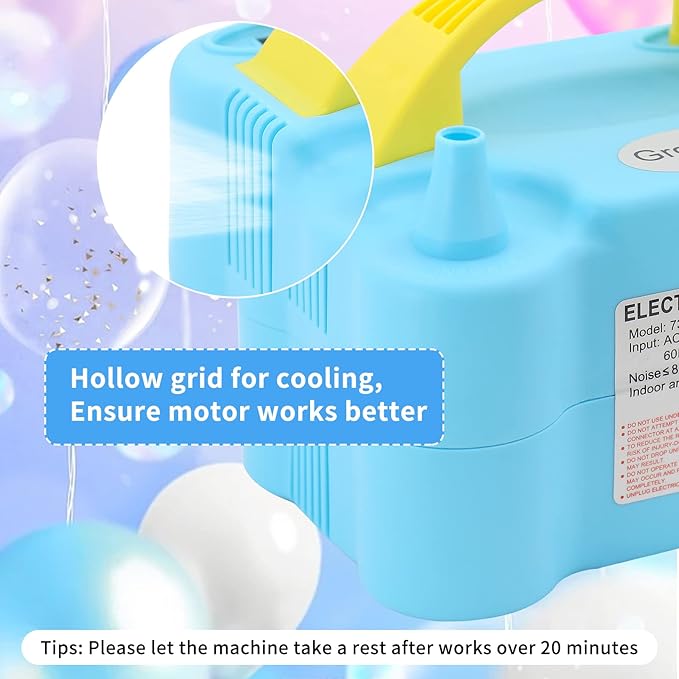 Growsun Electric Balloon Pump Air Inflator Portable Automatic Dual Nozzle Balloon Blower 110V 600W for Birthday Baby Shower Balloons Party Decorations