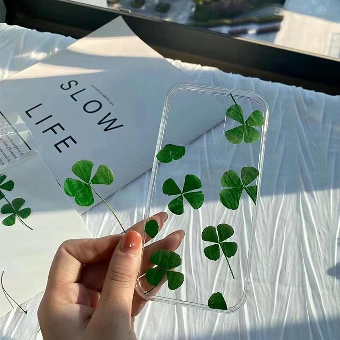 48 Pcs Mix Natural Dried Pressed 4 Leaf Clover for St Patricks Day Cake Decorating, Real Dry Flower for Lucky Jewelry Making (Four Leaf Clover)