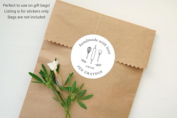 Handmade with Love Stickers, From the Kitchen of Labels for Handmade Items, Bakery Gift Stickers, Business Labels, Baked Good Favor Stickers
