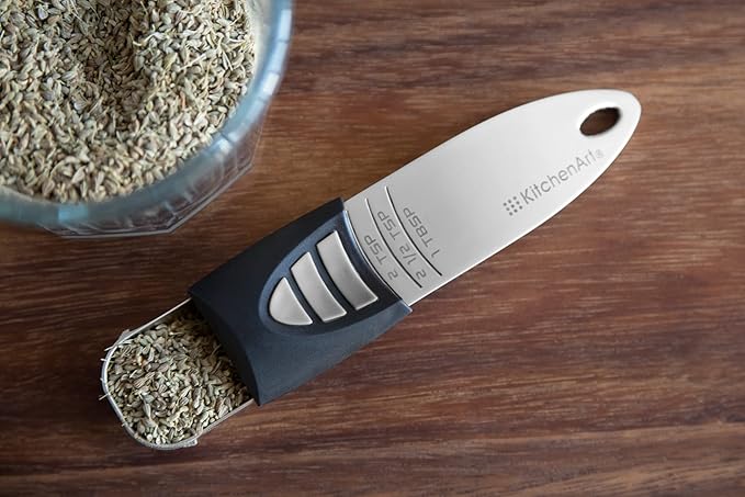 KitchenArt Stainless Steel Pro Adjust-A-Tablespoon, Adjustable Tablespoon Scoop, Measures 1/2 TSP to 1 TBL