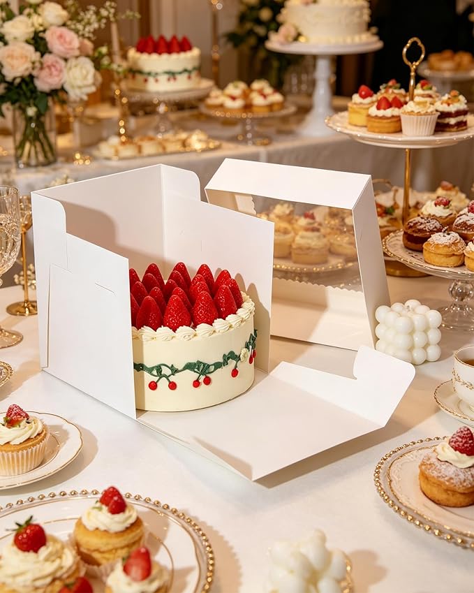 COTOPHER 30Pcs 8x8x8 Inches Cake Boxes, Square Bakery Boxes with Window, Cajas Pasteles for Valentine's Day, Mother's Day,Wedding, Birthday, Party Cake Decorating Supplies for Gift Giving