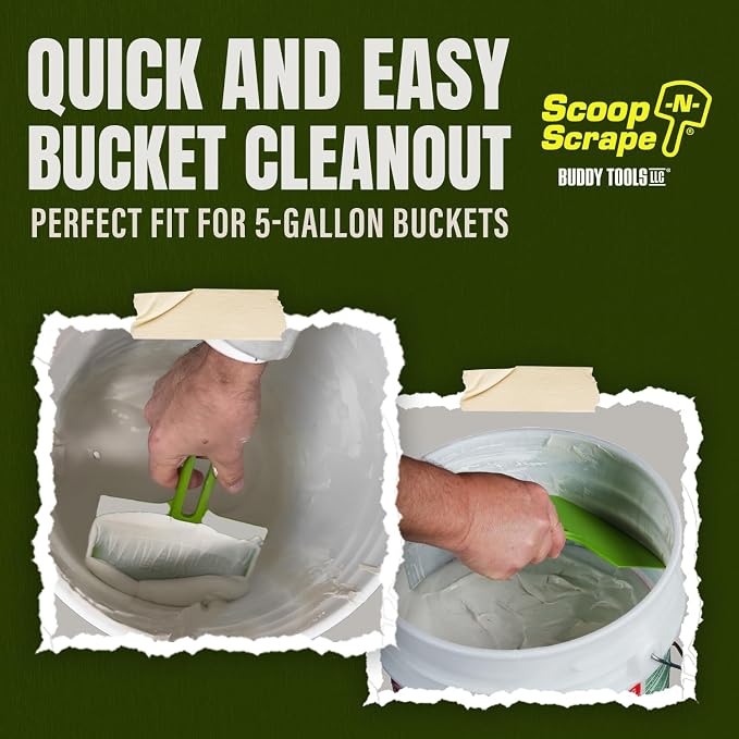 Buddy Tools Scoop-N-Scrape Bucket Scoop | Efficient Bucket Scoop for 5-Gallon Buckets - Curved Bucket Trowel - Heavy-Duty Nylon - Scrapes Clean