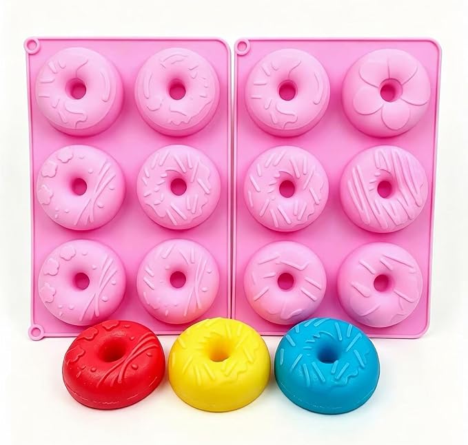 2 Pack Donut Silicone Baking Mold,Silicone Donut Mold for 6 Doughnuts,Non-Stick, Dishwasher Safe,Handmade Soap Making Bath Bombs Lotion Bar Candle (Donut mold)