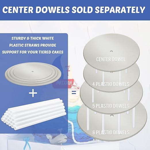 Boao 112 Pieces Cake Board Kit Sturdy Round 4, 6, 8, 10 Inch with Parchment Paper Round and Plastic Tiered Cake Dowel Rod Separator Plate for Party Wedding Birthday