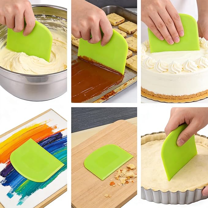 3 Pcs Dough Scraper Set, Flexible Plastic Bowl Scrapers, 4.6x3.65 Inch Sharp Edge Bench Scraper for Baking, Cake Decorating Tools (3, Blue/Green/Pink)