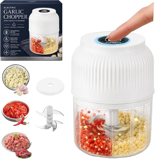 Electric Garlic Chopper, Mini Cordless Food Processor with 6 Stainless Steel Blades, USB Rechargeable Vegetable Mincer for Garlic, Onion, Ginger, Chili, Nuts, Meat & Meal Prep，White：3Blades