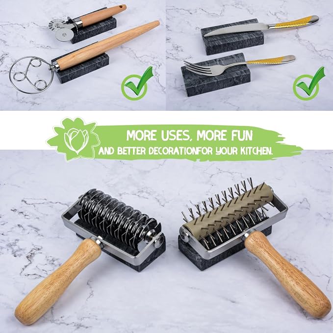 Marble Rolling Pin Holder,Rolling Pin Display Rack,Suitable for Storing Rolling Pin,Pizza Roller,Spoon,Knive,Fork and Other Kitchen Utensils,Set of 2(Black)
